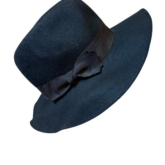 Scala Pronto Black Wool Fedora Hat Wide Brim One Size Wool Felt Bow Detail
